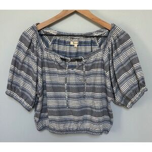 NWT Madewell Jacquard Striped Puff Sleeve Size M Crop Top Pullover‎ Keyhole Tue
